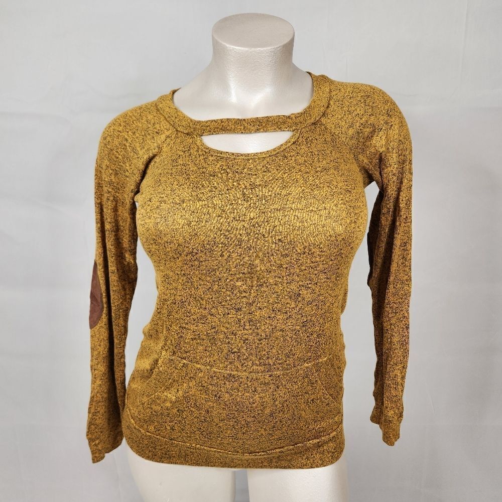 3/$25 Twenty Second Long Sleeve Elbow Patch Front Pocket Cutout Sweater Top Sz L